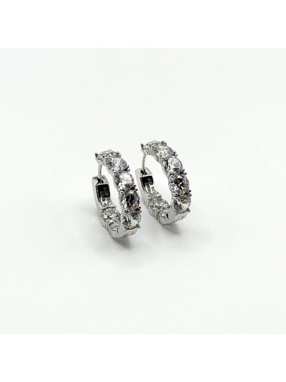 FZN 925 Sterling Silver Hoop Earrings With Sparkling Round & Baguette CZ Stones